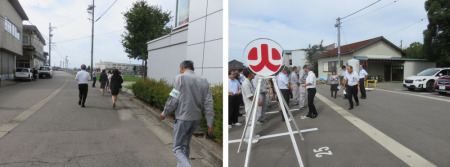 【画像】○避難訓練（２階給湯室からの出火を想定し、駐車場へ避難）